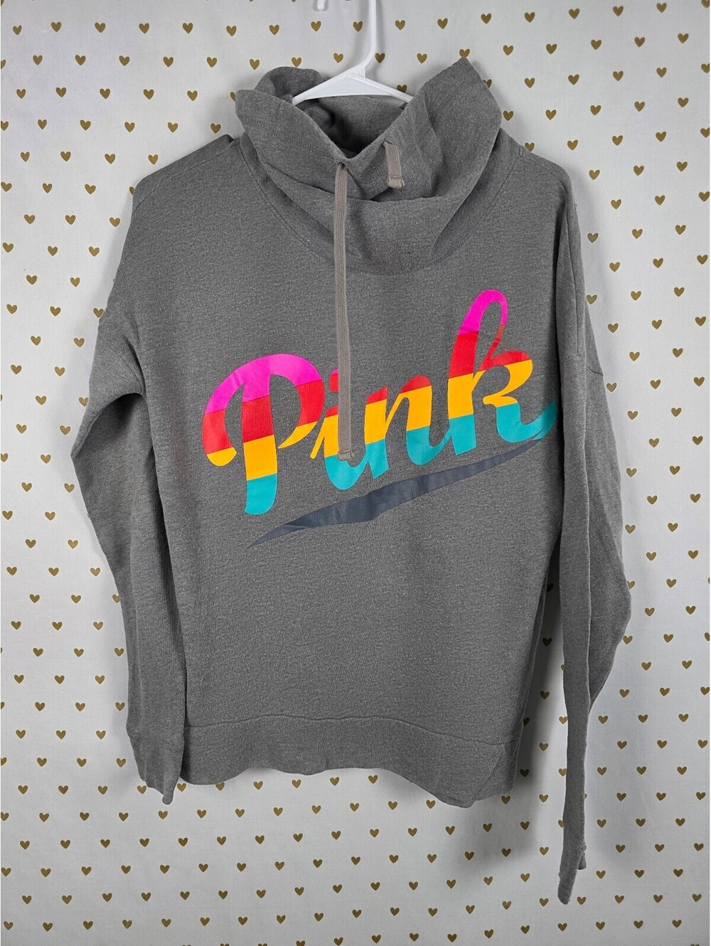 Victorias Secret Pink Rainbow Logo Slouchy Sweater Shirt Pullover Oversized SM